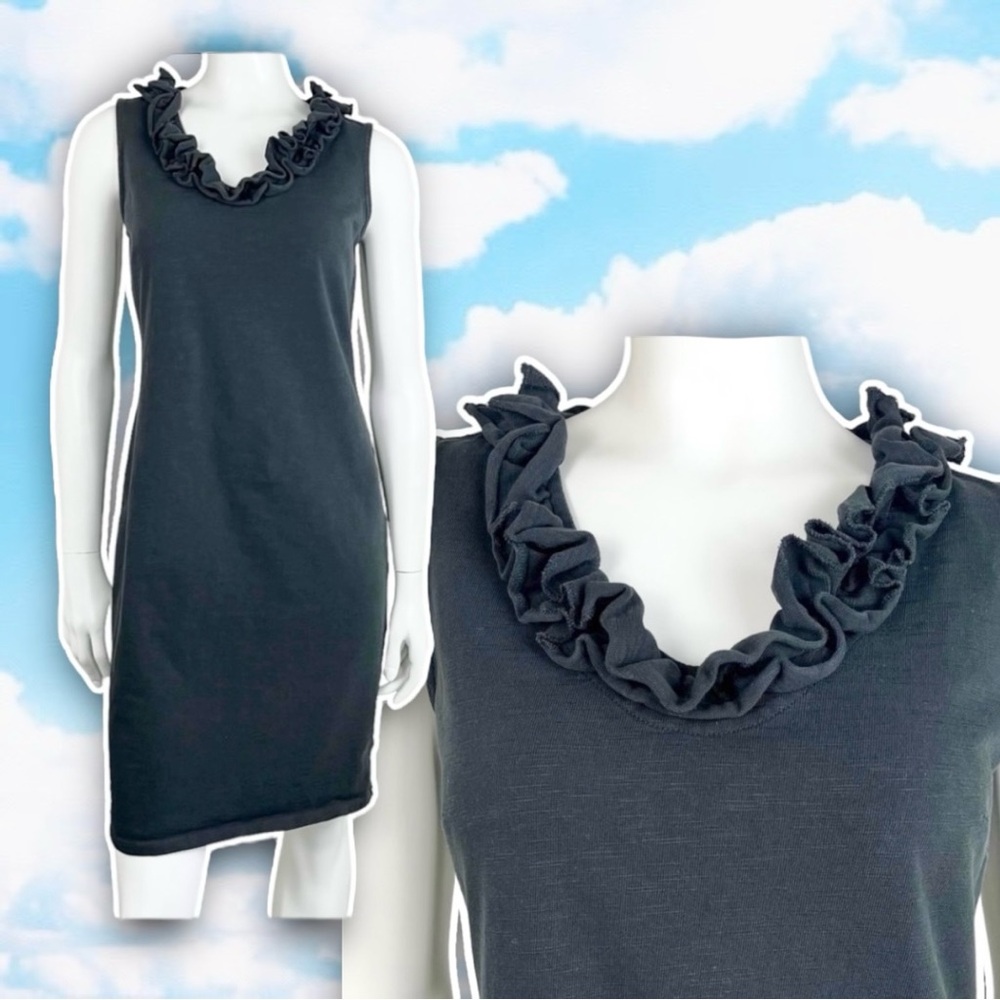 💜 TALBOTS Ruffle Collar Sleeveless Shift Dress Preppy LBD Regency Balletcore